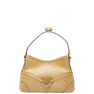 Gucci Interlocking GG Hobo Shoulder Bag Beige Tan Leather